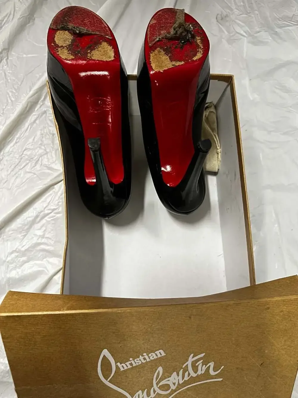 Christian Louboutin Black Patent Leather Round Toe Platform Pumps